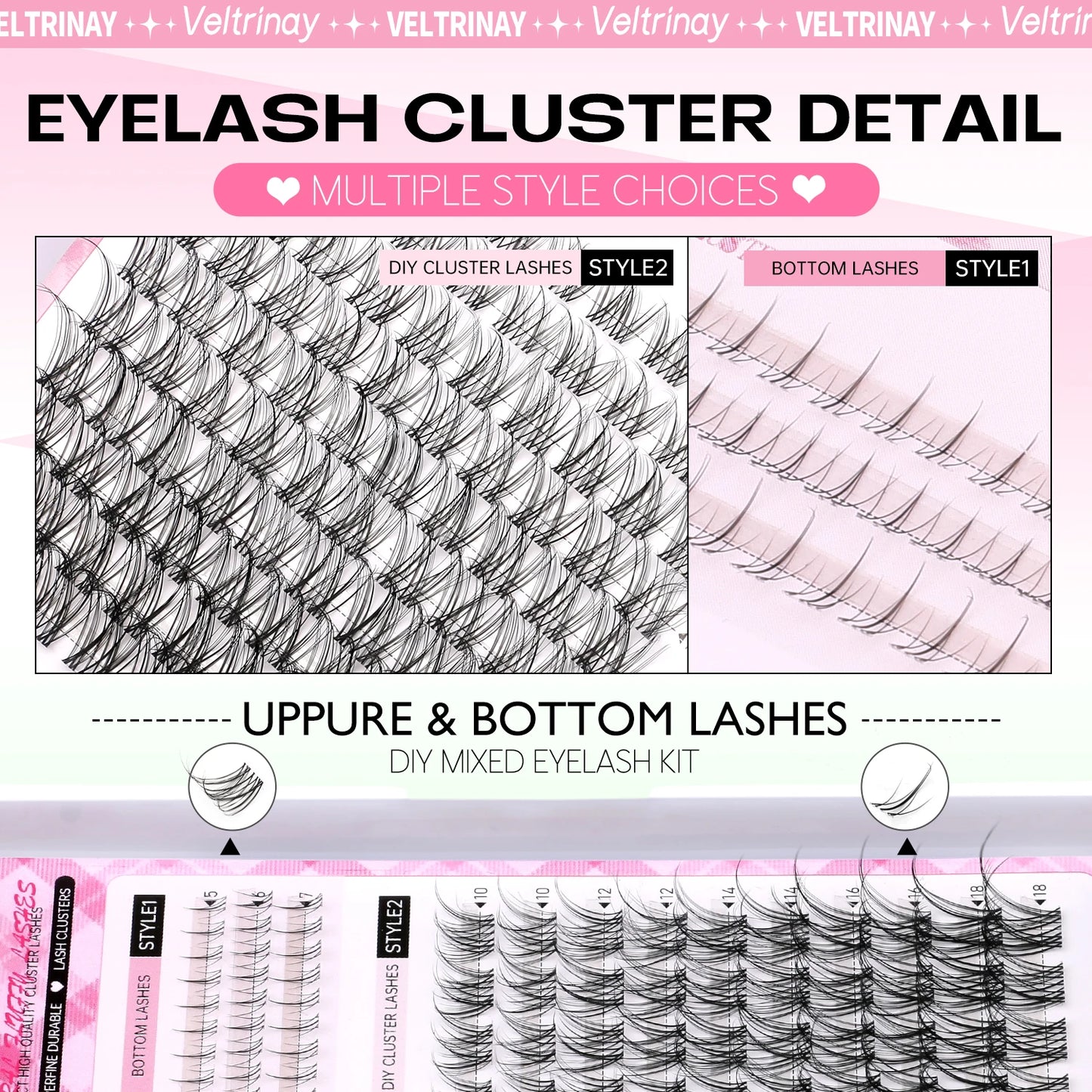 VELTRINAY Natural Lash Clusters Wispy Eyelash Clusters C Curl Individual Lashes Mix Length Natural Look Eyelashes Clusters