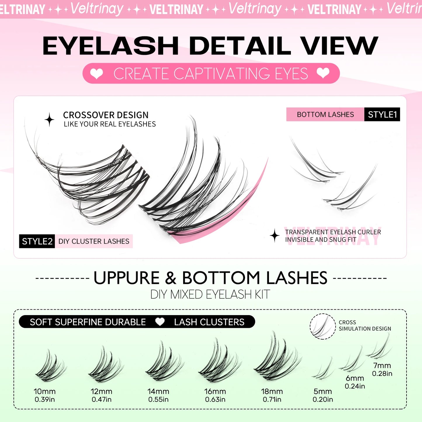 VELTRINAY Natural Lash Clusters Wispy Eyelash Clusters C Curl Individual Lashes Mix Length Natural Look Eyelashes Clusters