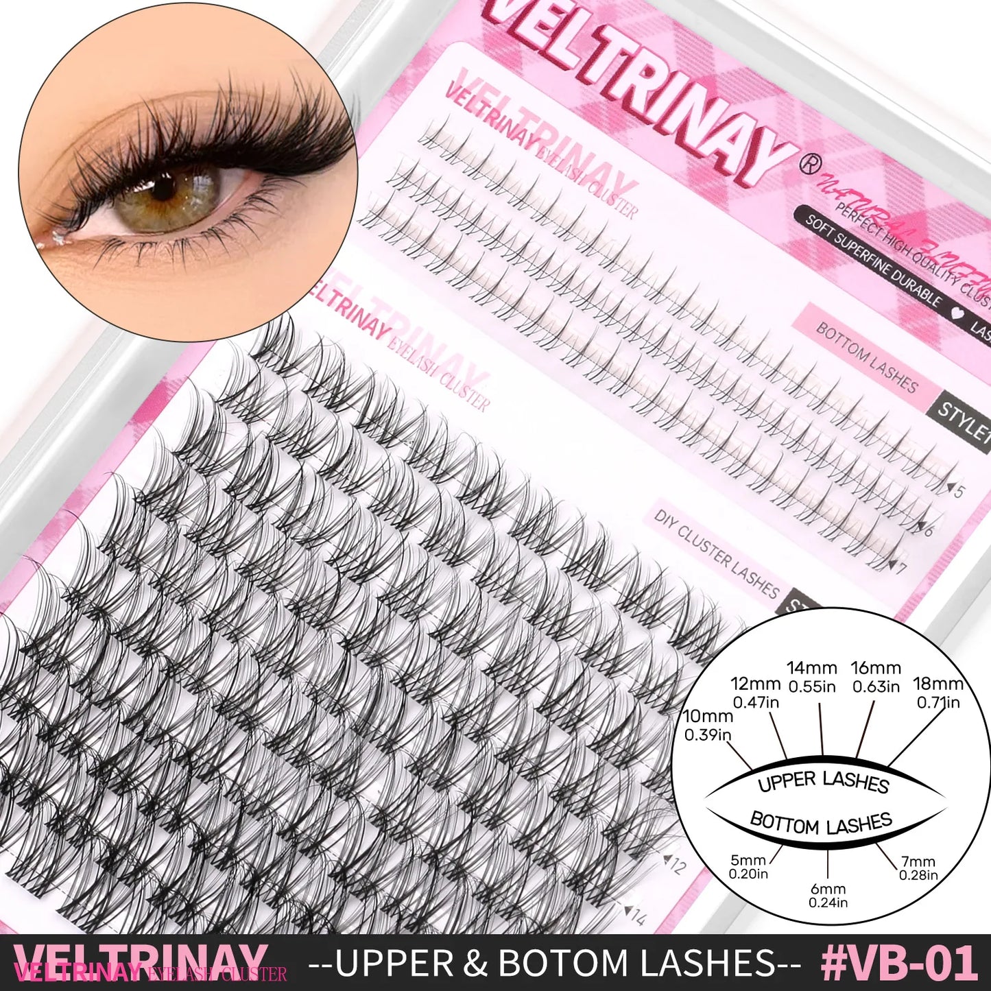 VELTRINAY Natural Lash Clusters Wispy Eyelash Clusters C Curl Individual Lashes Mix Length Natural Look Eyelashes Clusters