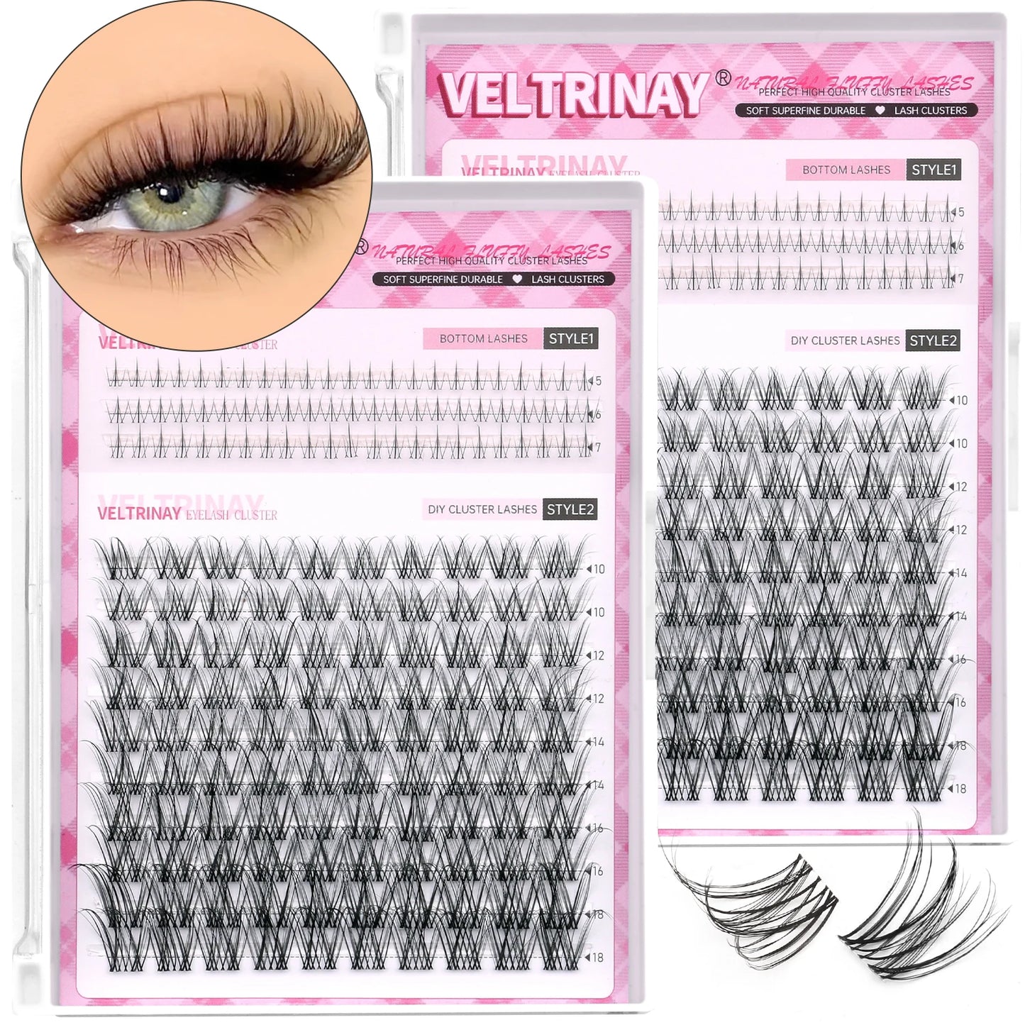 VELTRINAY Natural Lash Clusters Wispy Eyelash Clusters C Curl Individual Lashes Mix Length Natural Look Eyelashes Clusters